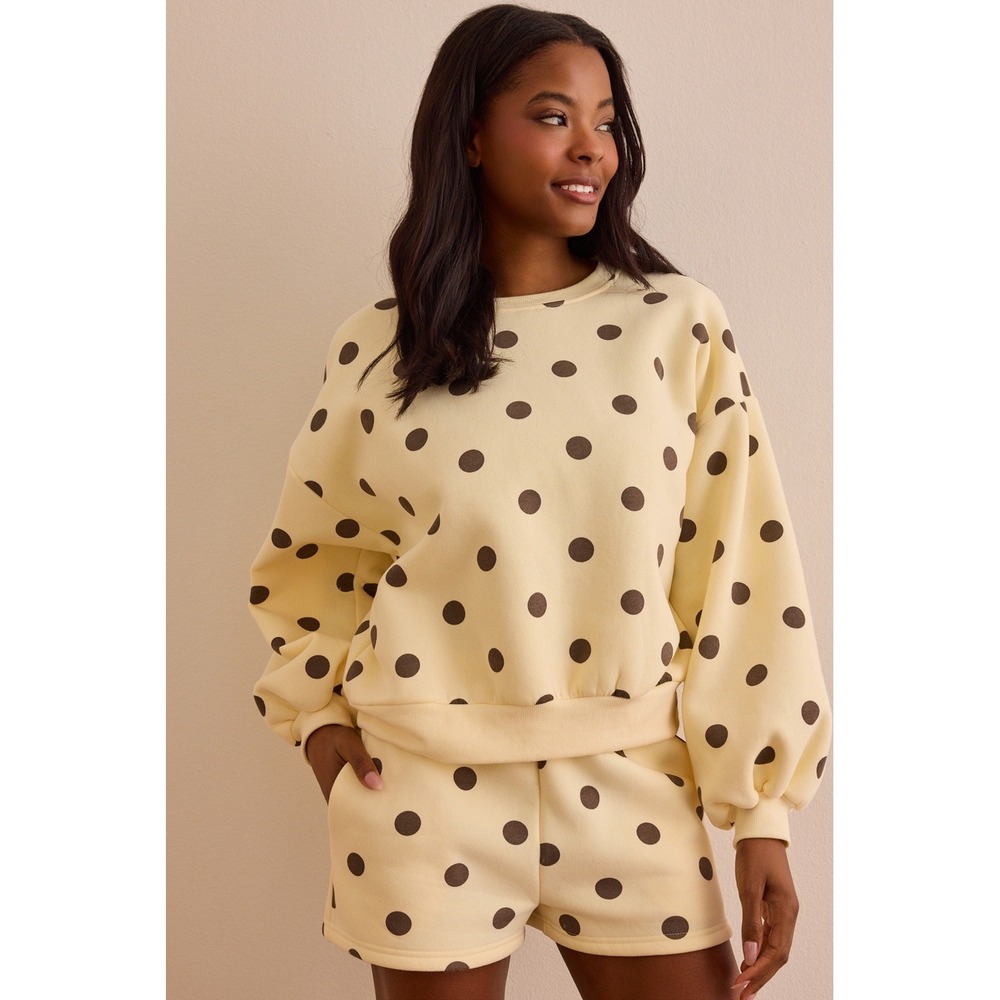 AS Revival Polka Dot Sweatshirt Butter Yellow & Brown Size Large